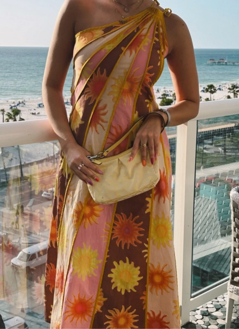 SOLD* Farm Rio Anthropologie One Shoulder Seamed Sun Print Dress XS Resort